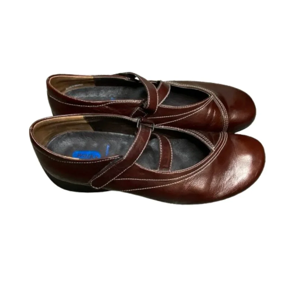 Wolky Womens Mary Jane Shoes EU 41 US 9.5 Maroon Leather Z Strap Comfort Preppy